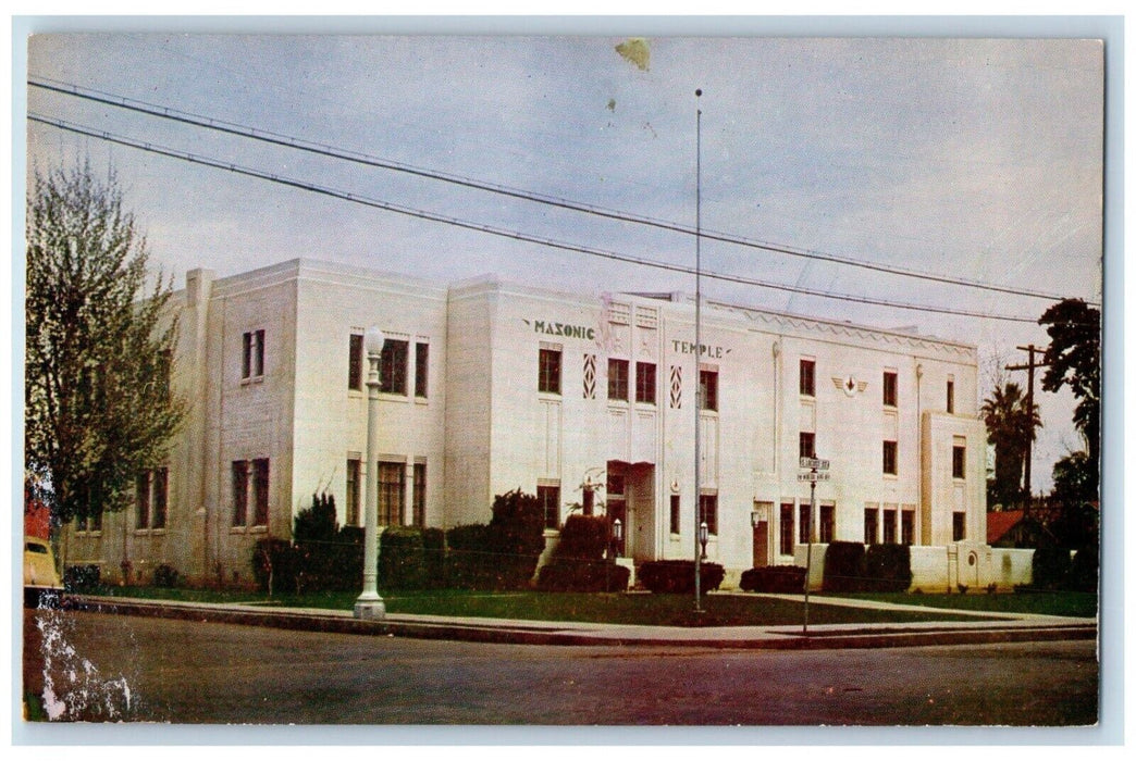 c1960 Masonic Temple Tulare County Lodge Building Visalia California CA Postcard