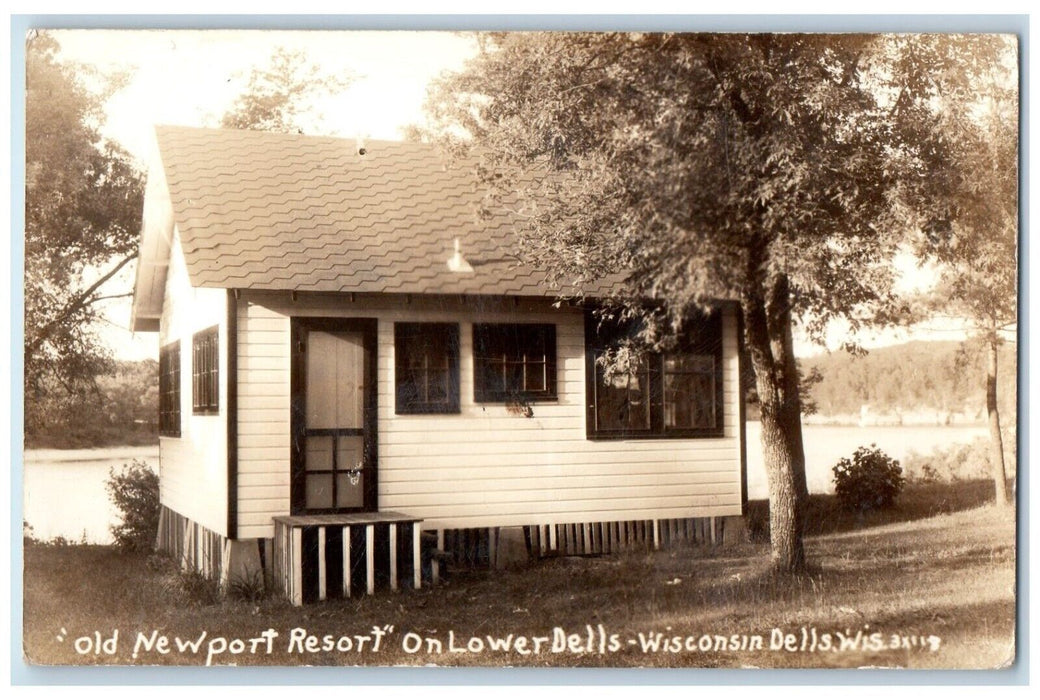 c1940's Old Newport Resort On Lower Dells Wisconsin Dells WI RPPC Photo Postcard