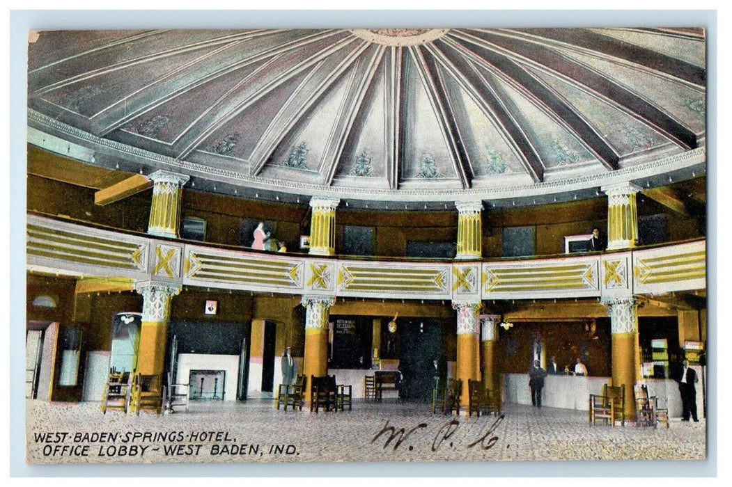 1911 West Baden Springs Hotel Office Lobby Indiana IN Interior Postcard