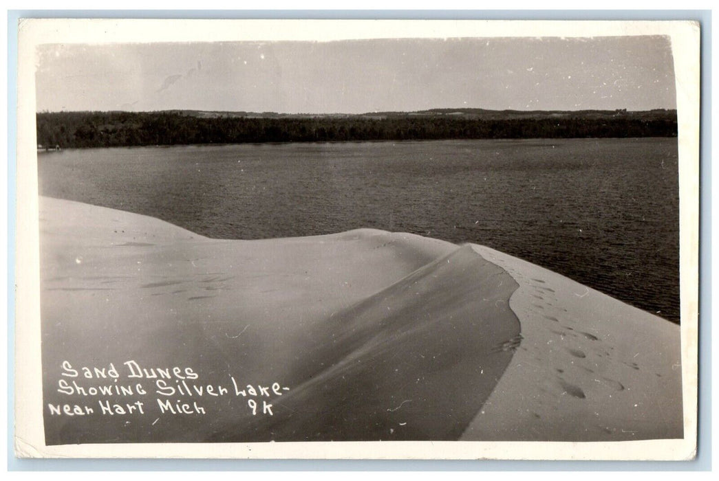 c1920's Sand Dunes Showing Silver Lake Hart Michigan MI RPPC Photo Postcard
