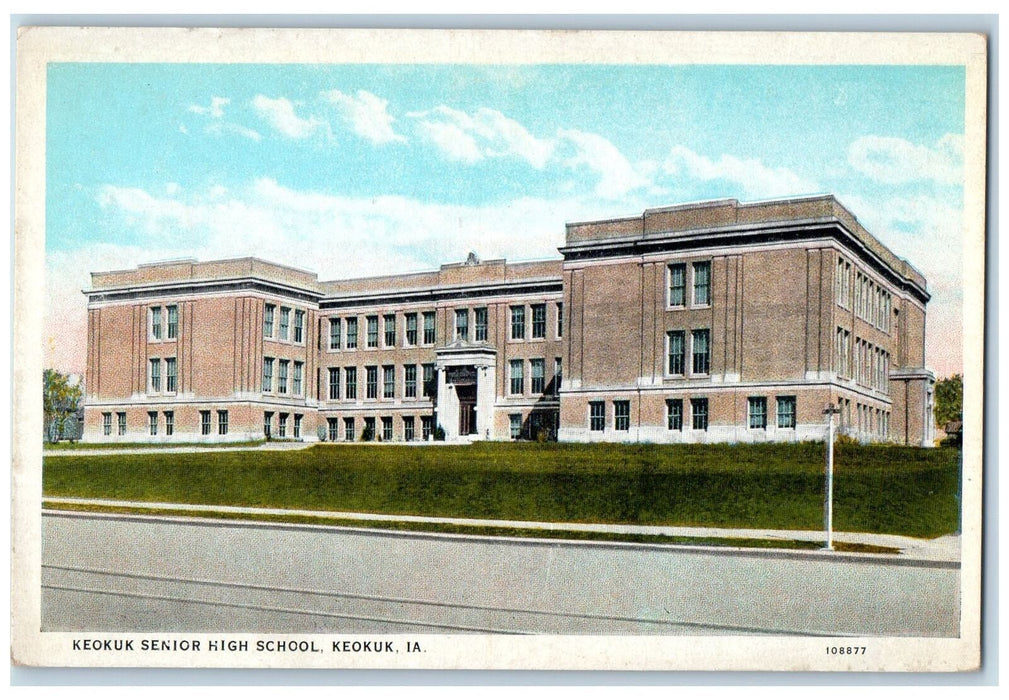 c1950's Keokuk Senior High School Campus Building Roadside View Iowa IA Postcard