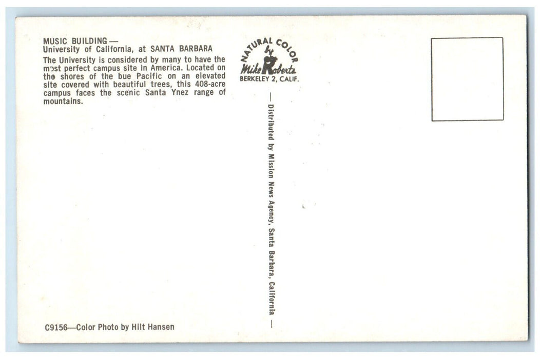 1960 Music Building University Exterior School Santa Barbara California Postcard