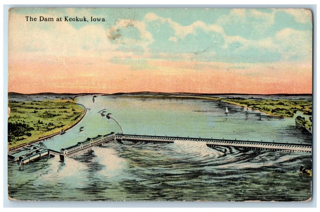 c1950's The Dam Lake River Power Source Sailboat Ferry Keokuk Iowa IA Postcard