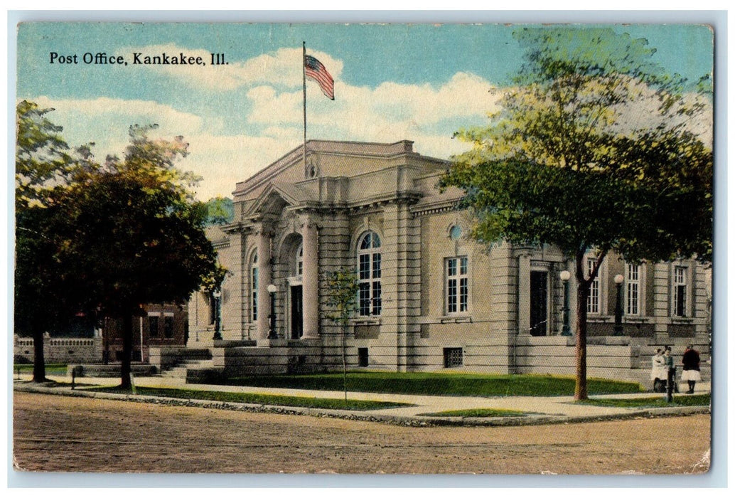 c1950 Post office Building Entrance Dirt Road View Kankakee Illinois IL Postcard