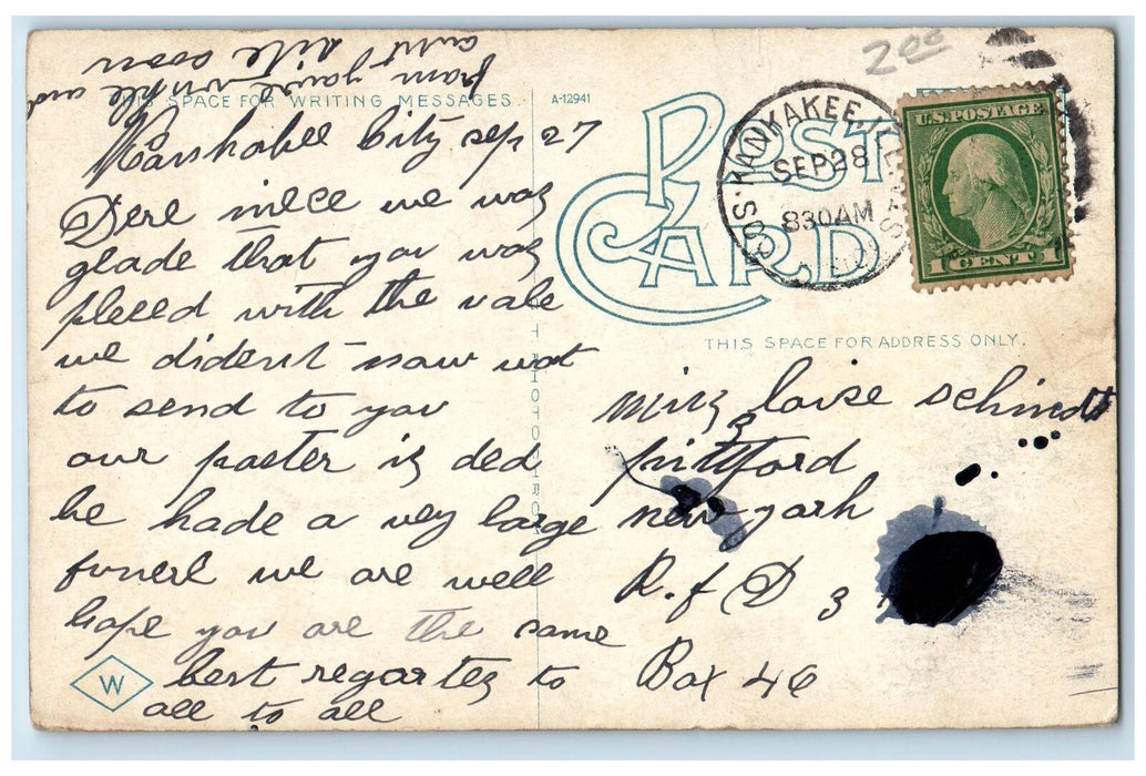 c1950 Post office Building Entrance Dirt Road View Kankakee Illinois IL Postcard