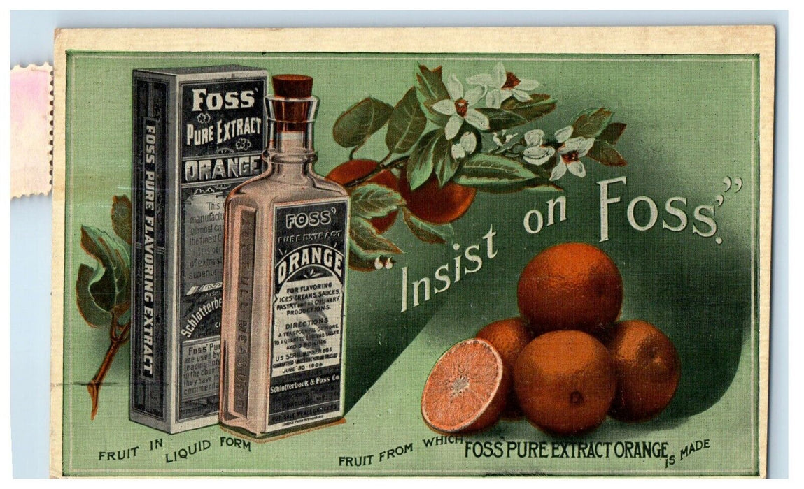1913 Foss Pure Extract Orange Advertising Product Portland Maine ME Postcard