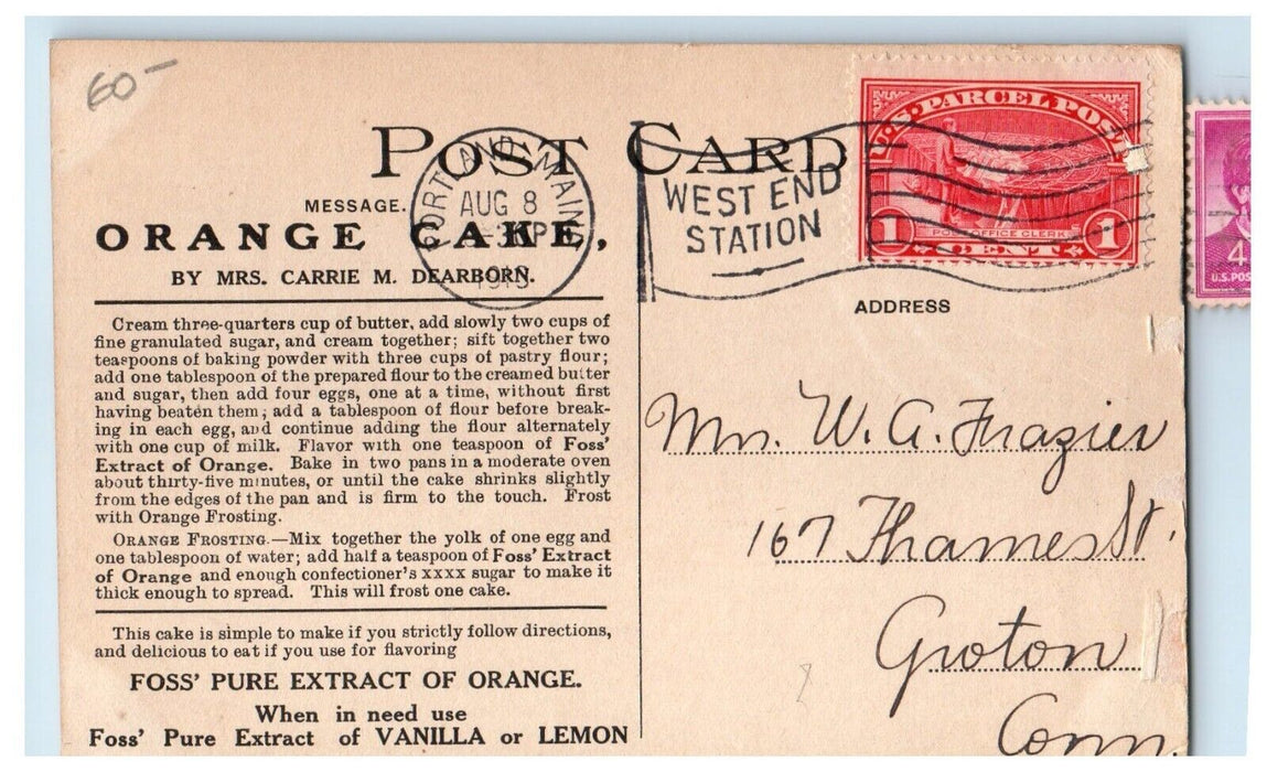 1913 Foss Pure Extract Orange Advertising Product Portland Maine ME Postcard