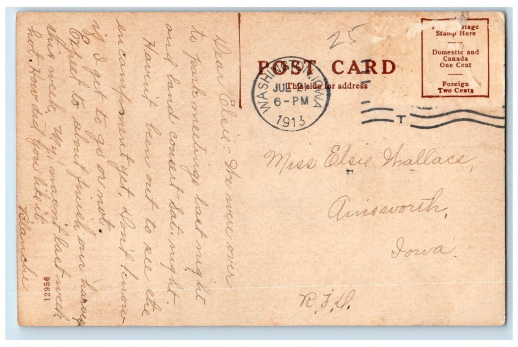1913 View Of Skunk River South Of Washington Iowa IA Posted Antique Postcard