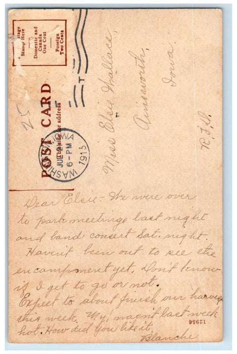 1913 View Of Skunk River South Of Washington Iowa IA Posted Antique Postcard
