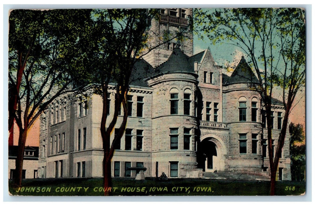 1911 Johnson County Court House Building Entrance Stairs Iowa City IA Postcard