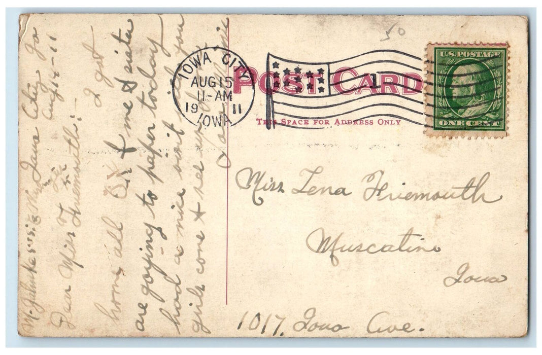 1911 Johnson County Court House Building Entrance Stairs Iowa City IA Postcard