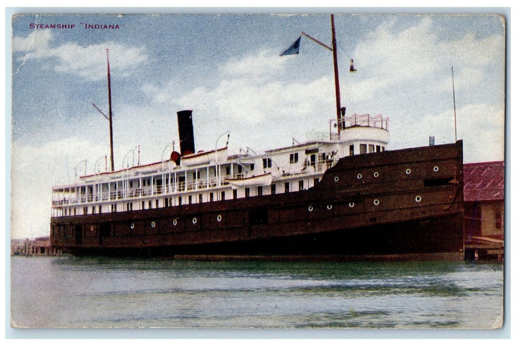 c1950's Steamship Passenger Ferry Smoke Stack Docking Boat Indiana IN Postcard