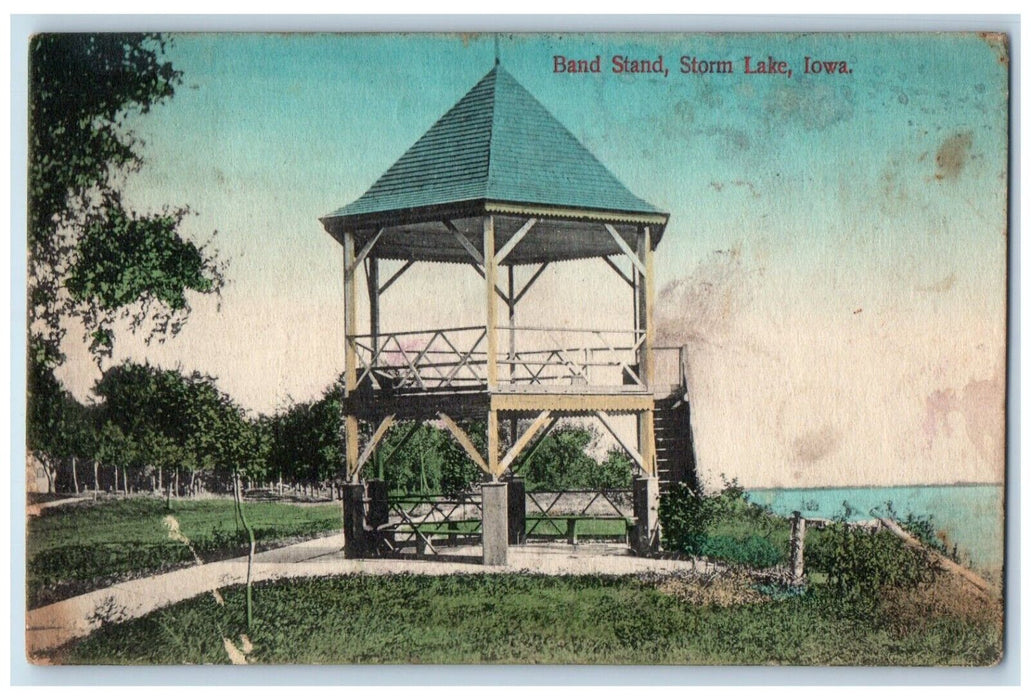 1909 View Of Band Stand Storm Lake Iowa IA Posted Antique Postcard