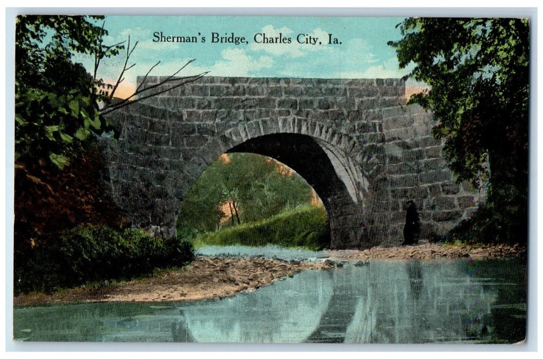1924 View Of Shermans Bridge Charles City Iowa IA Posted Vintage Postcard