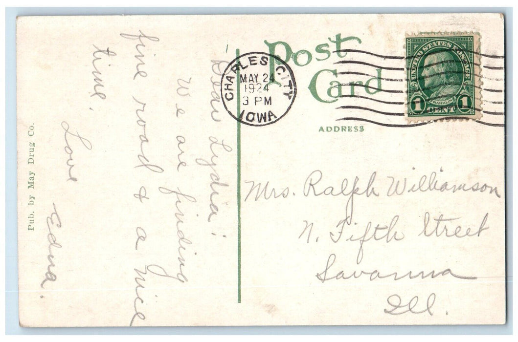 1924 View Of Shermans Bridge Charles City Iowa IA Posted Vintage Postcard