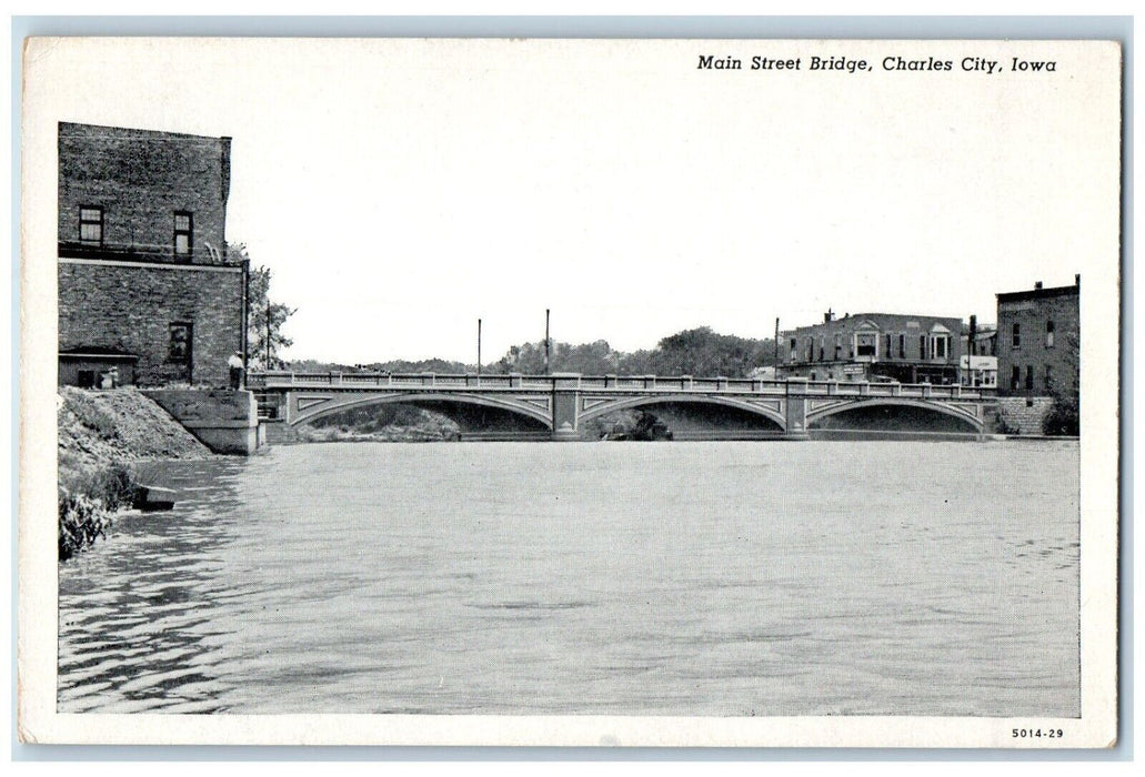 c1930's View Of Main Street Bridge Charles City Iowa IA Vintage Postcard