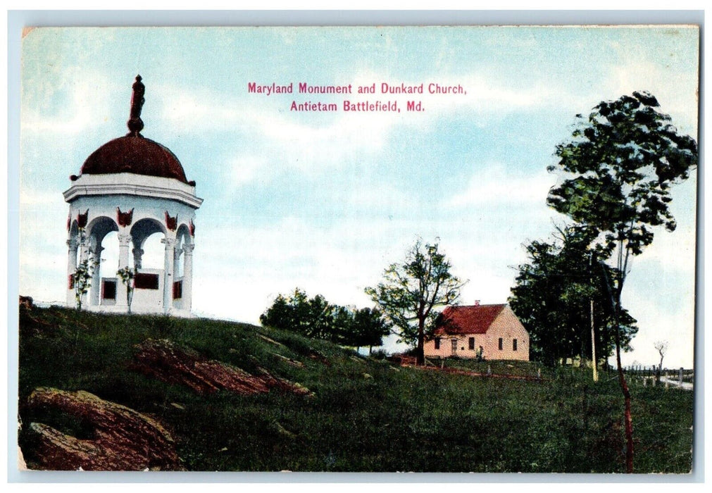 c1905 Maryland Monument Dunkard Church Antietam Battlefield MD Vintage Postcard