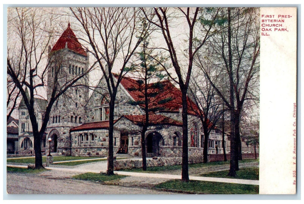 c1950 First Presbyterian Church Building Entrance Oak Park Illinois IL Postcard