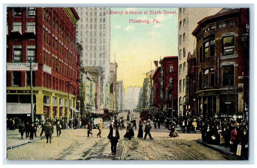 c1950 Liberty Avenue At Sixth Street Downtown Railway Pittsburg PA Postcard