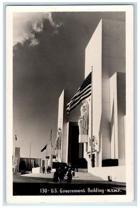 1940 US Government Building Flags New York World's Fair NYWF RPPC Photo Postcard