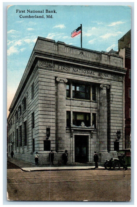 c1910 Exterior View First National Bank Cumberland Maryland MD Antique Postcard