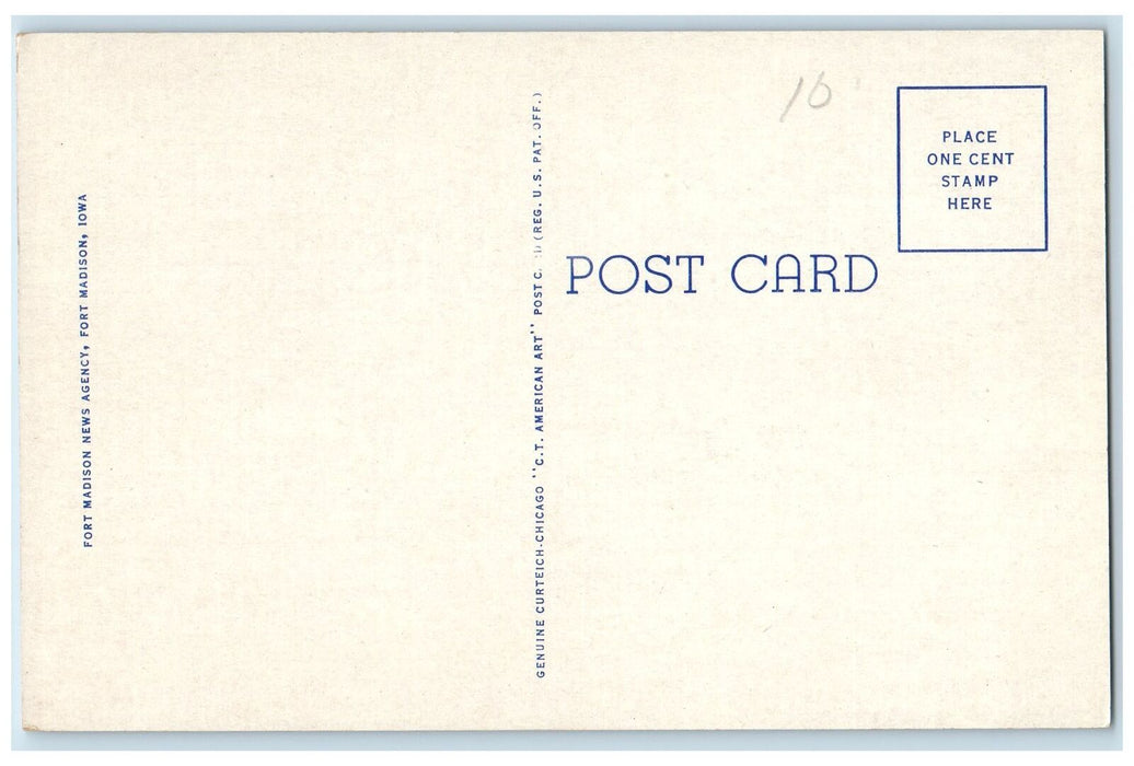 c1950's State Prison Building Facade Smokestacks Fort Madison Iowa IA Postcard