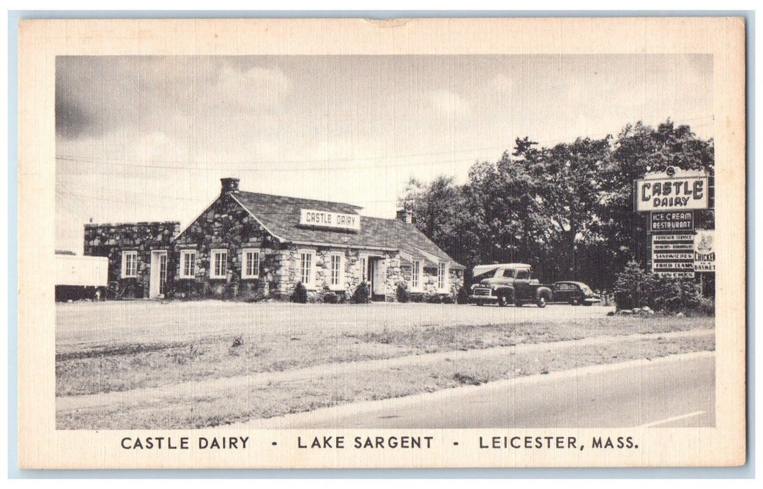 c1930's Castle Dairy Ice Cream Restaurant Lake Sargent Leicester MA Postcard
