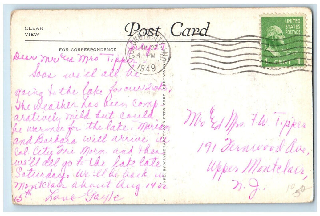 1949 Home Of Former Vice-President Thomas R. Marshall Columbia City IN Postcard