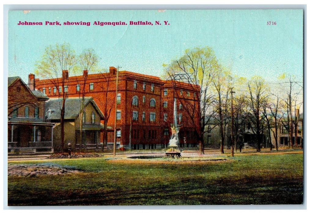 c1950 Johnson Park Algonquin View Building Ground Fountain Buffalo NY Postcard