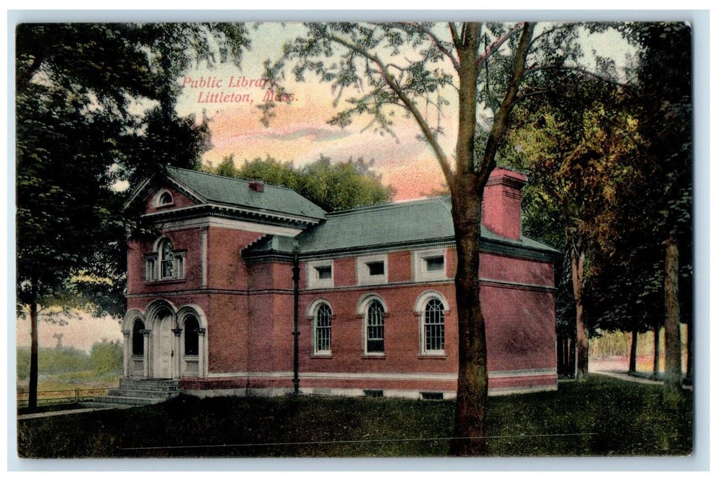 1908 View Of Public Library Building Littleton Massachusetts MA Antique Postcard