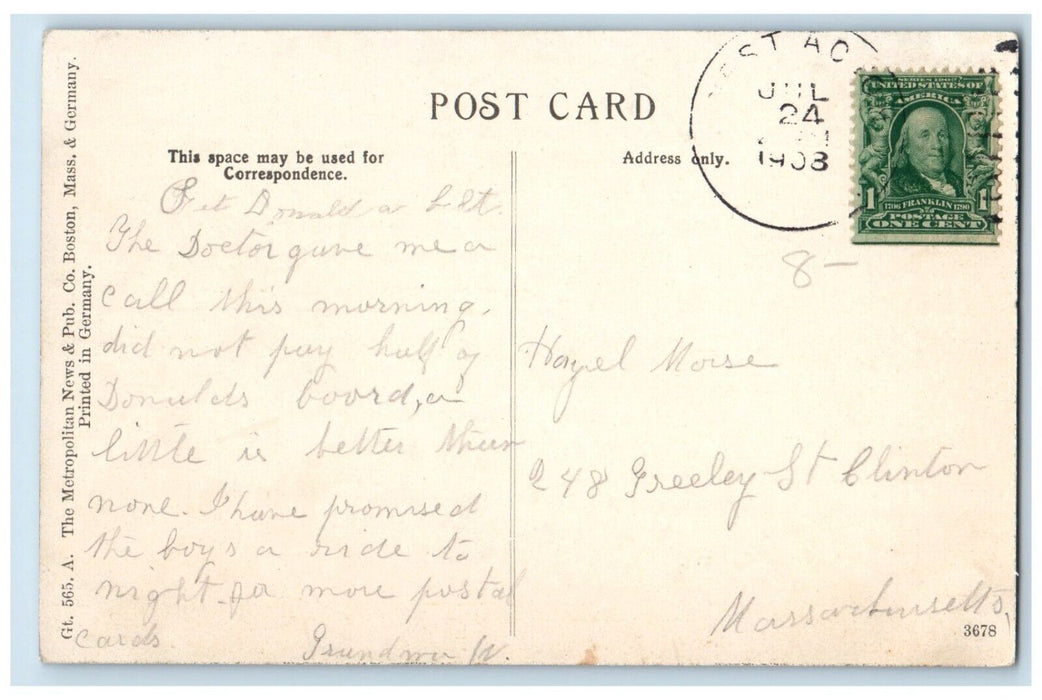 1908 View Of Public Library Building Littleton Massachusetts MA Antique Postcard