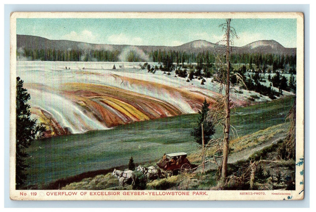 1911 Overflow of Excelsior Geyser Yellowstone Park Hayes Photo Posted Postcard