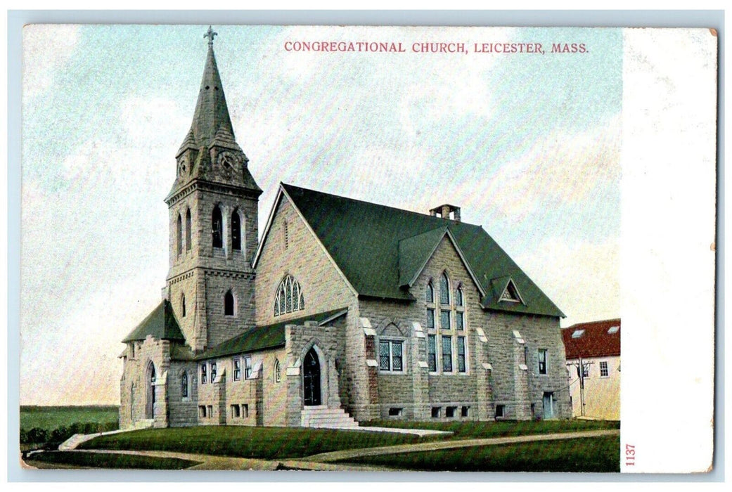 1913 View Of Congregational Chruch Leicester Massachusetts MA Antique Postcard