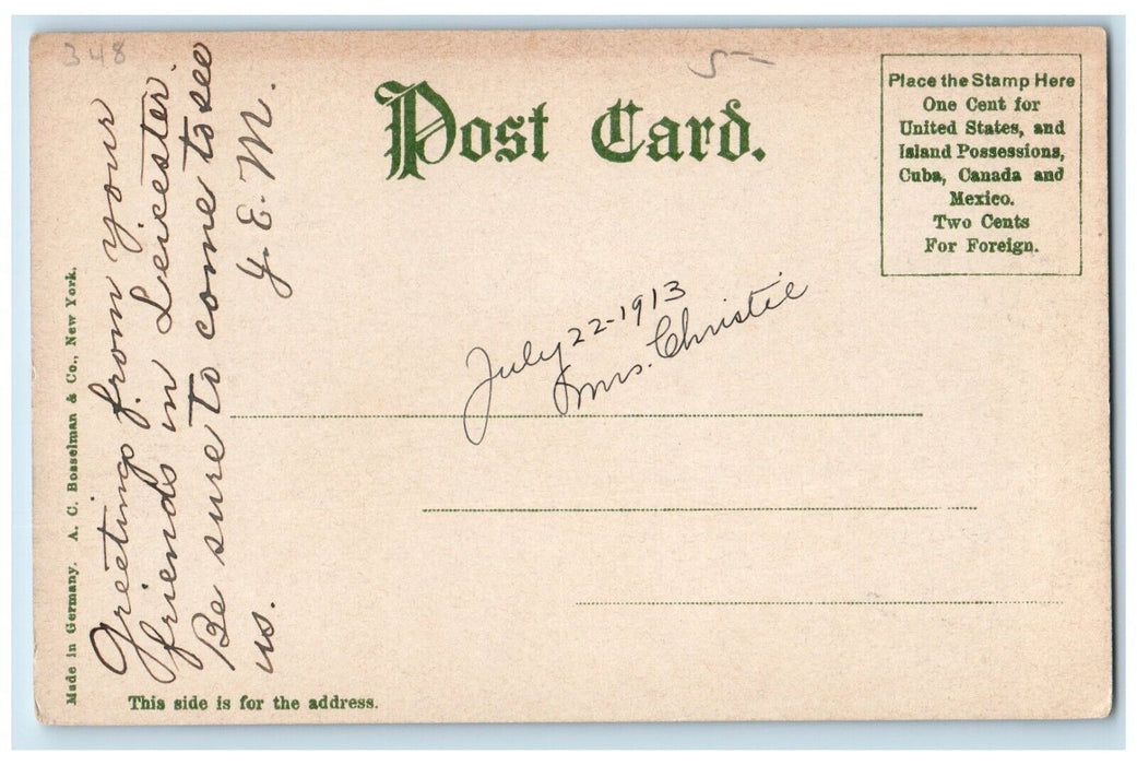 1913 View Of Congregational Chruch Leicester Massachusetts MA Antique Postcard