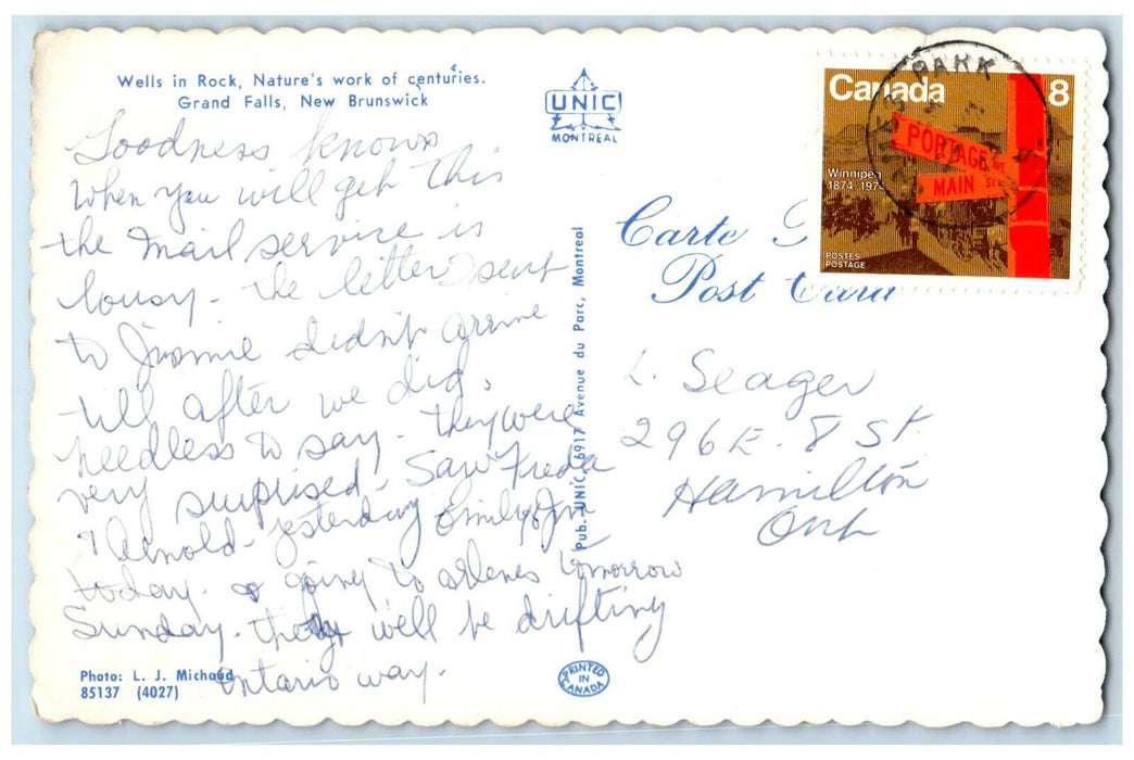 c1950's Wells in Rock Nature's Work of Centuries Grand Falls Canada Postcard