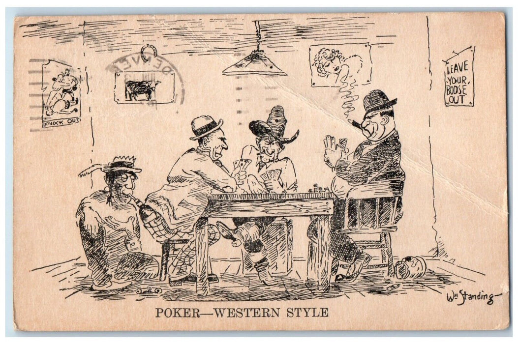 1949 Poker Western Style Men Cigar Gambling Denver Colorado CO Antique Postcard