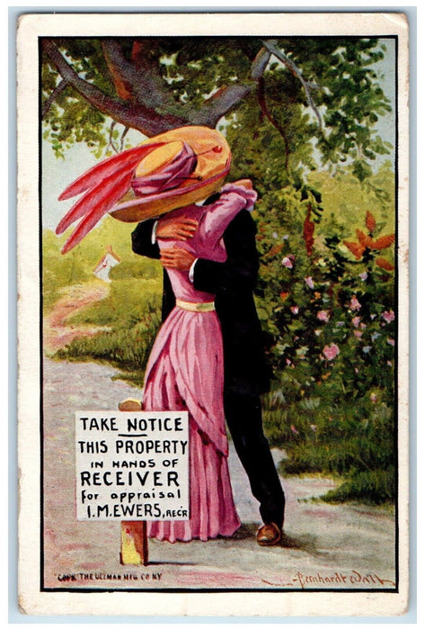 c1910's Sweet Couple Kissing Romance Wall Real Estate Sign Cleveland OH Postcard