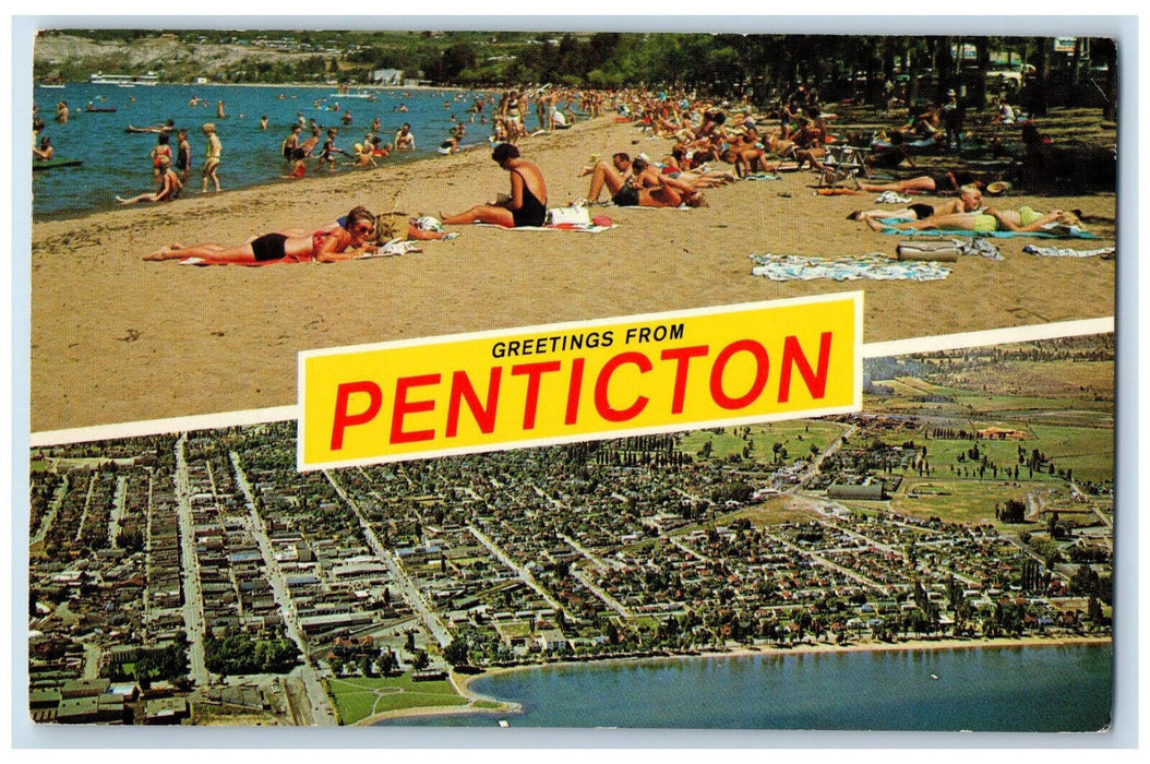 c1960's Okanagan Lake Greetings from Penticton Canada Vintage Multiview Postcard