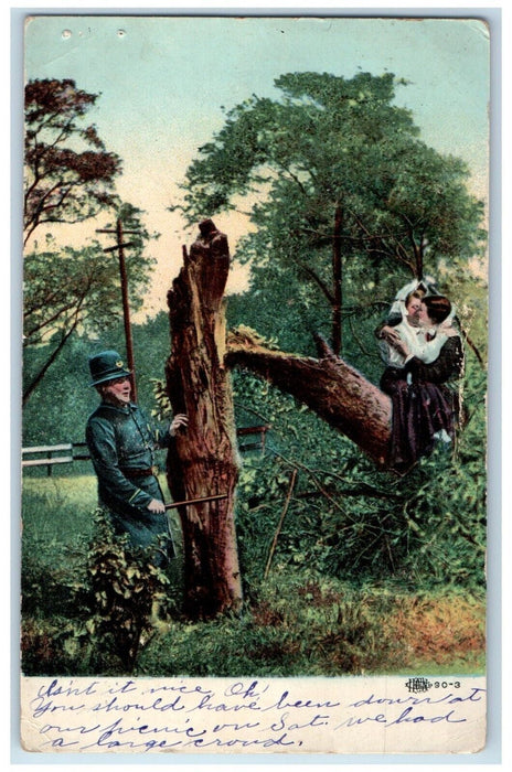 1907 Sweet Couple Kissing Romance Policemen Glenrock PA Posted Antique Postcard