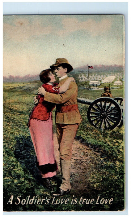 1914 Sweet Couple Romance Soldier's Love Hugging Buckland CT Antique Postcard