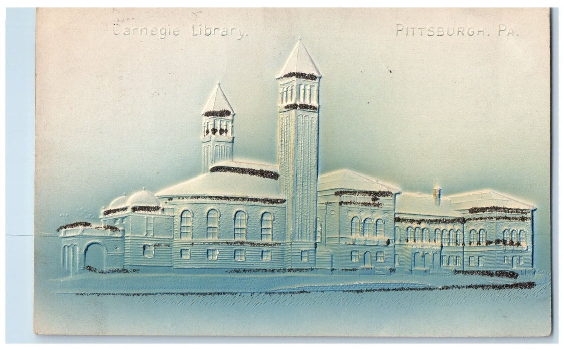 1906 Carnegie Library Airbrushed Embossed Pittsburgh Pennsylvania PA Postcard