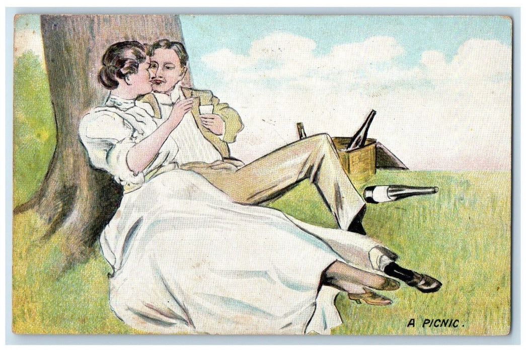 1908 Sweet Couple Romance Champagne Picnic Dover New Hampshire NH Postcard