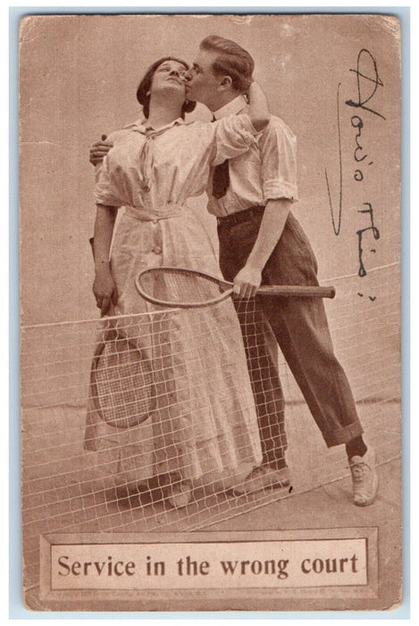 1910 Sweet Couple Romance Kissing Tennis Washington DC Posted Antique Postcard