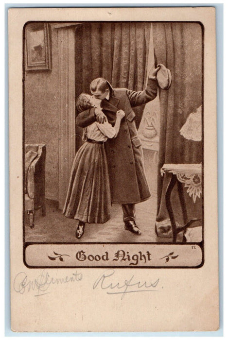 c1910's Sweet Couple Romance Kissing Good Night Bamforth Antique Postcard