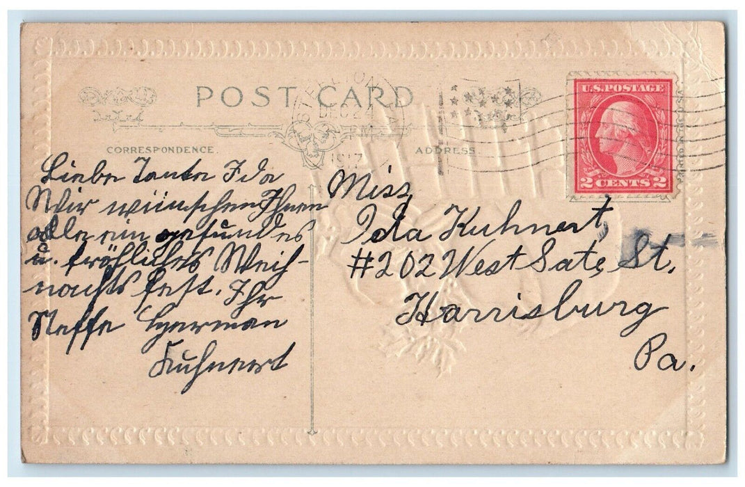 1917 Merry Christmas Girl Holly Berries Gift Embossed Steelton PA Postcard