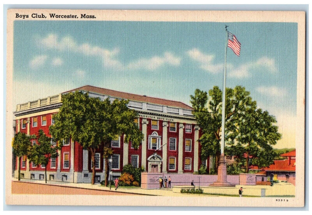 c1930's Boys Club Building Street View Worcester Massachusetts MA Postcard