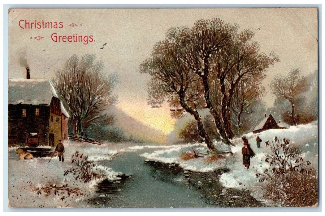 1914 Christmas Greetings House Winter Trees Steelton PA Posted Antique Postcard