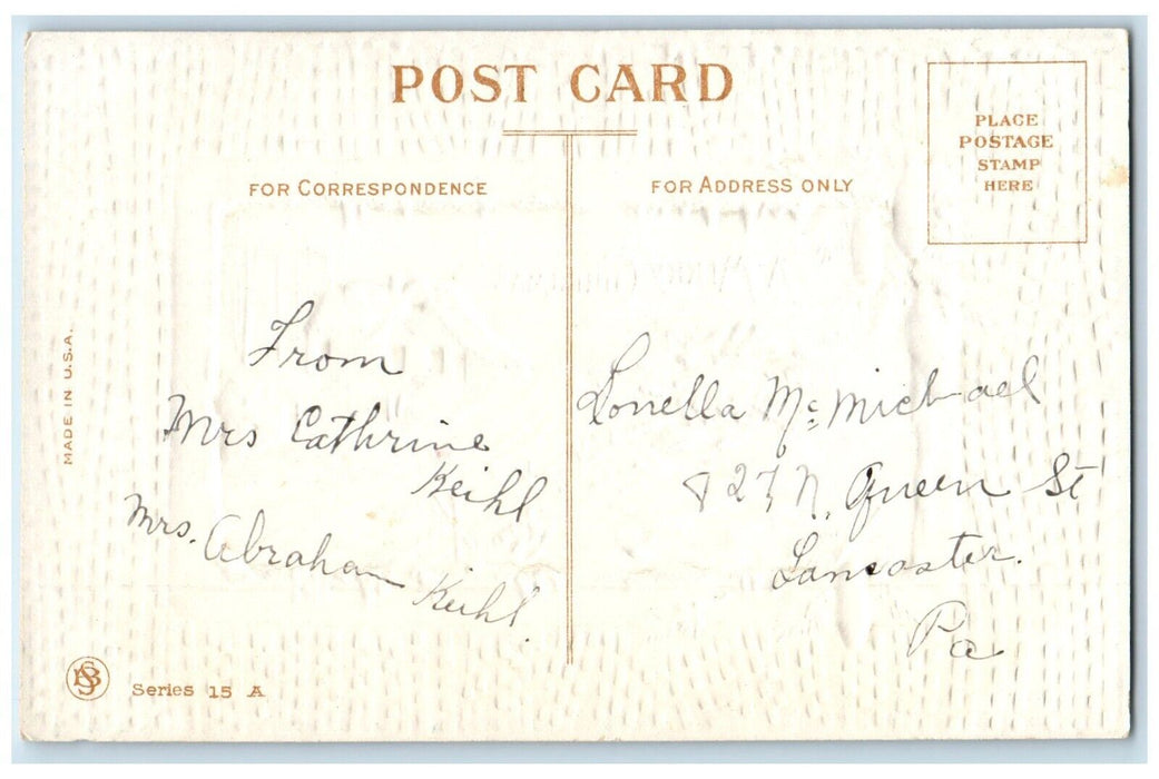 c1910's Christmas Pine Cone House Winter Embossed Lancaster PA Antique Postcard