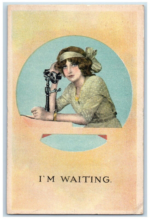 1915 Pretty Woman Telephone I'm Waiting North Crystal Lake Antique Postcard