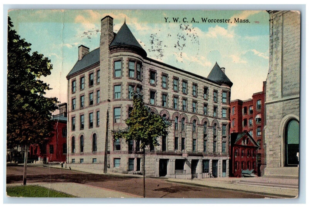 1917 Y. W. C. A. Building Street View Worcester Massachusetts MA Postcard